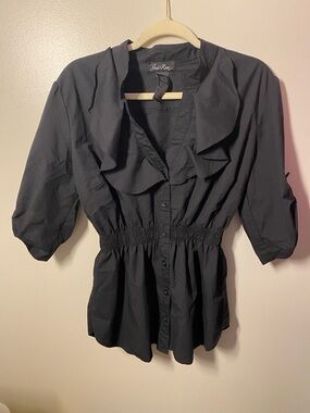 Susie Rose Black Ruffled Cotton Blouse XL